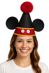 Deluxe Mickey Mouse Cone Party Hat with Ears and Pom Pom