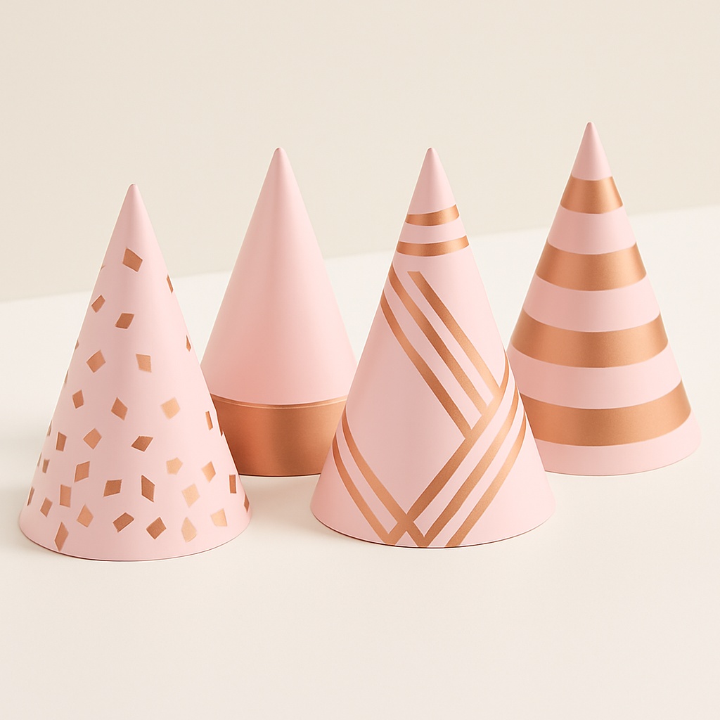 Blush Metallic Cone Birthday Party Hats, 12-Pack