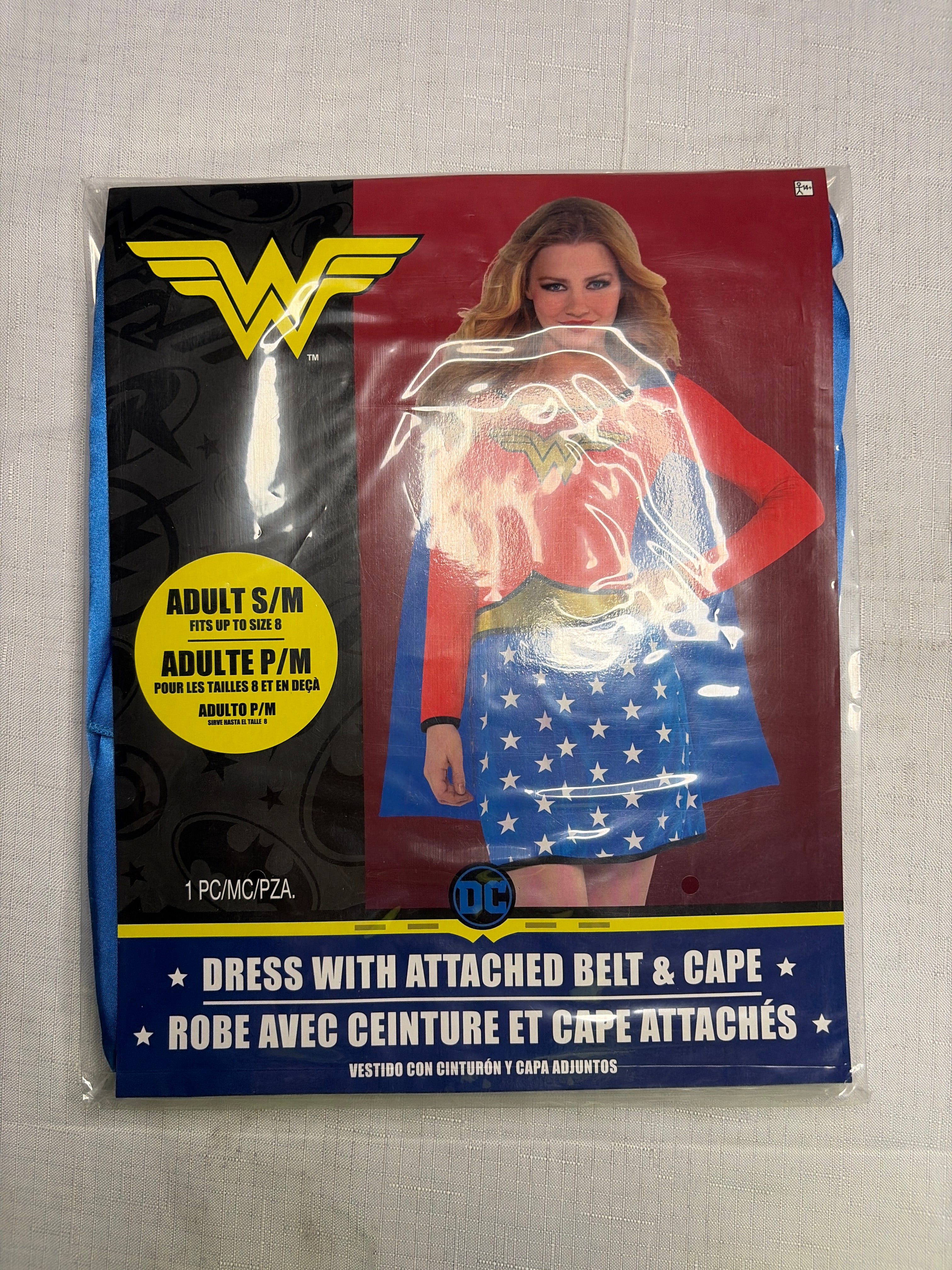 Women's Wonder Woman Long Sleeve Costume Dress with Cape SM/MD - Adult S/M