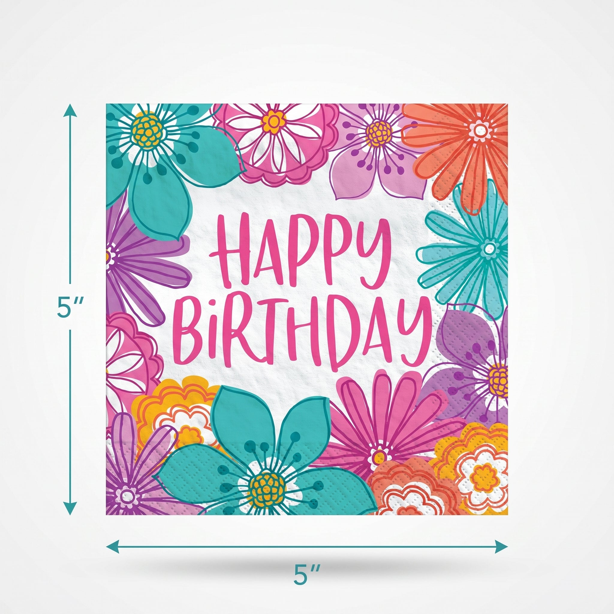 Pretty Petals Birthday Beverage Napkins - 5 In. X 5 In.