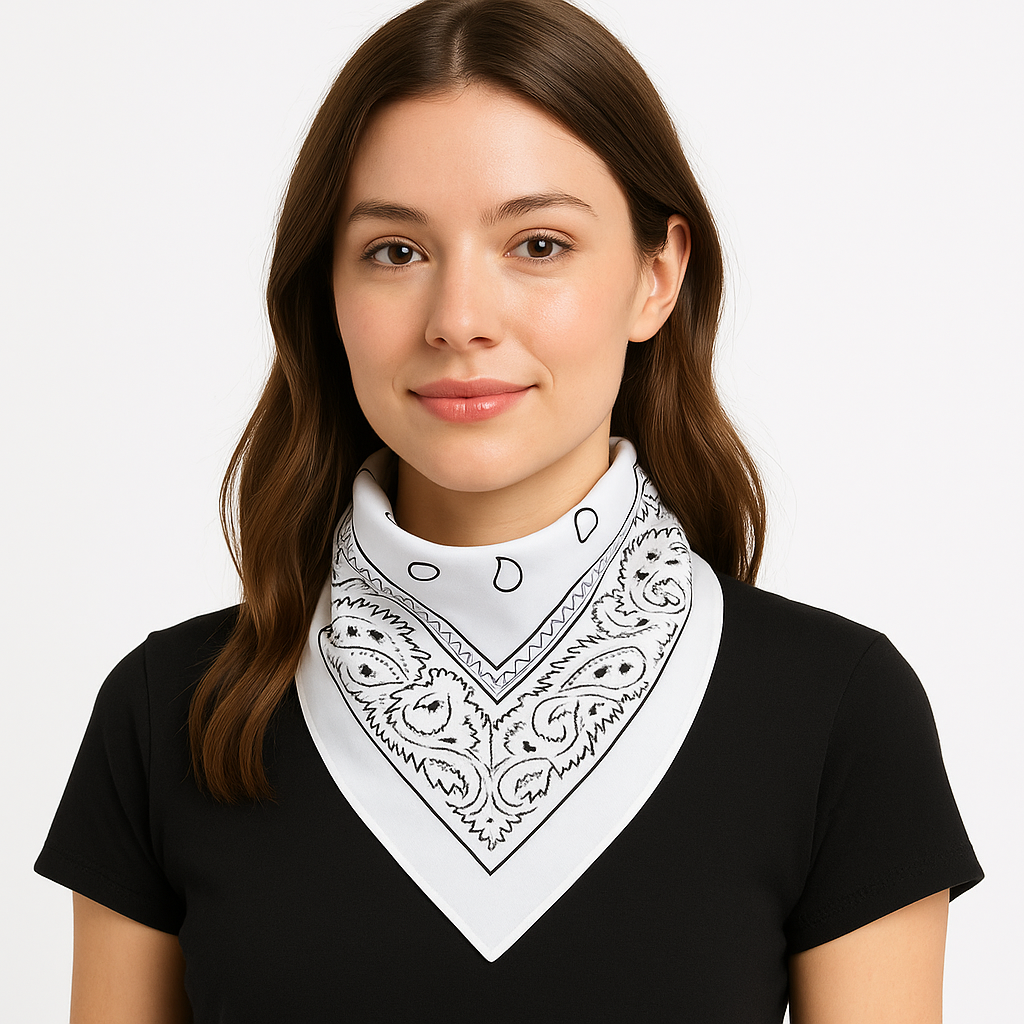 Classic White Paisley Bandana - Versatile Costume Accessory