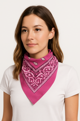 Vibrant Pink Paisley Bandana - 20" Square Accessory