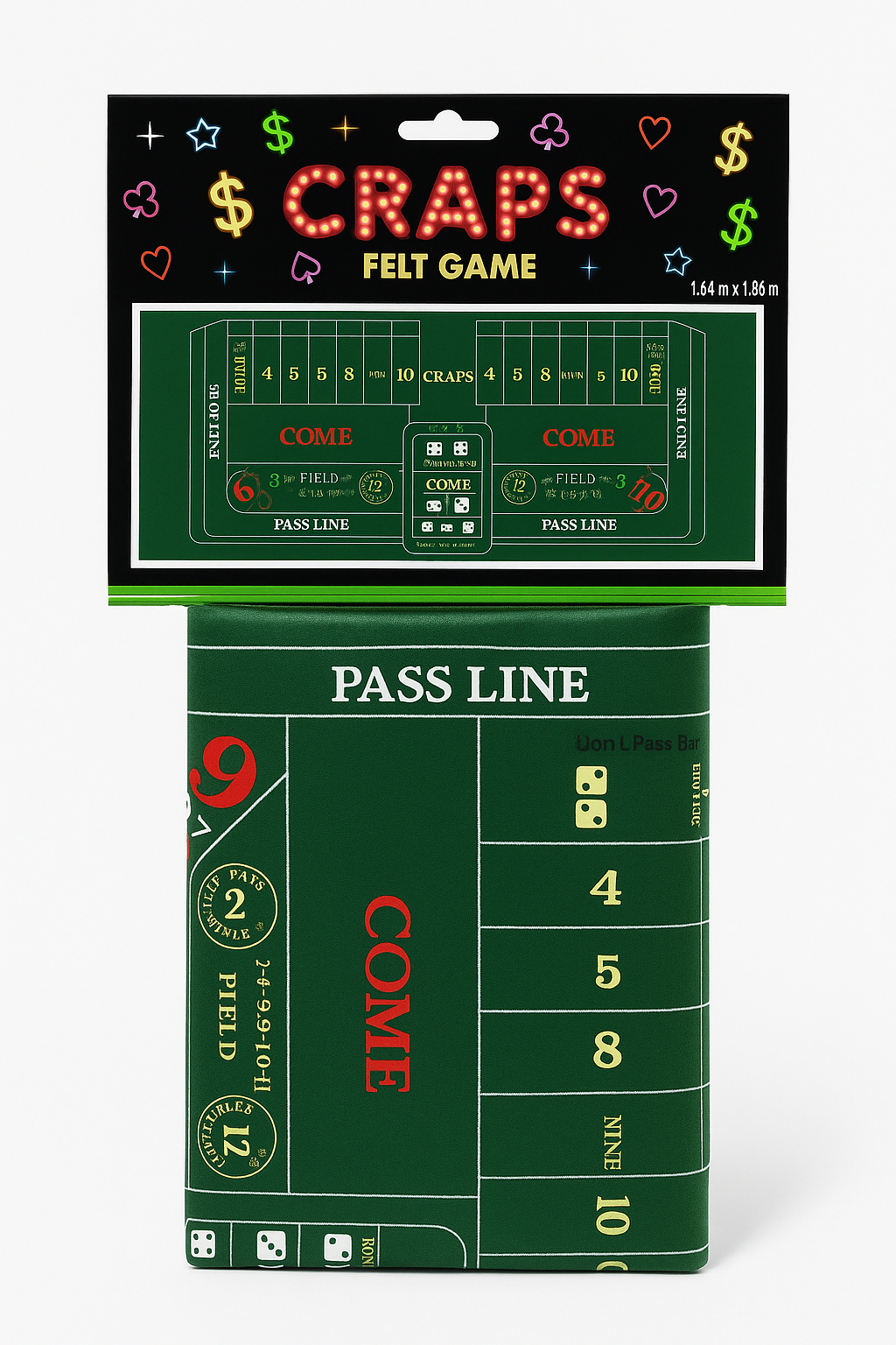 Green Felt Craps & Roulette Game Table Cover, 6-ft