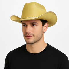Gold Suede Cowboy Hat with Braided Cord ‚Äì Perfect for Team Spirit Events