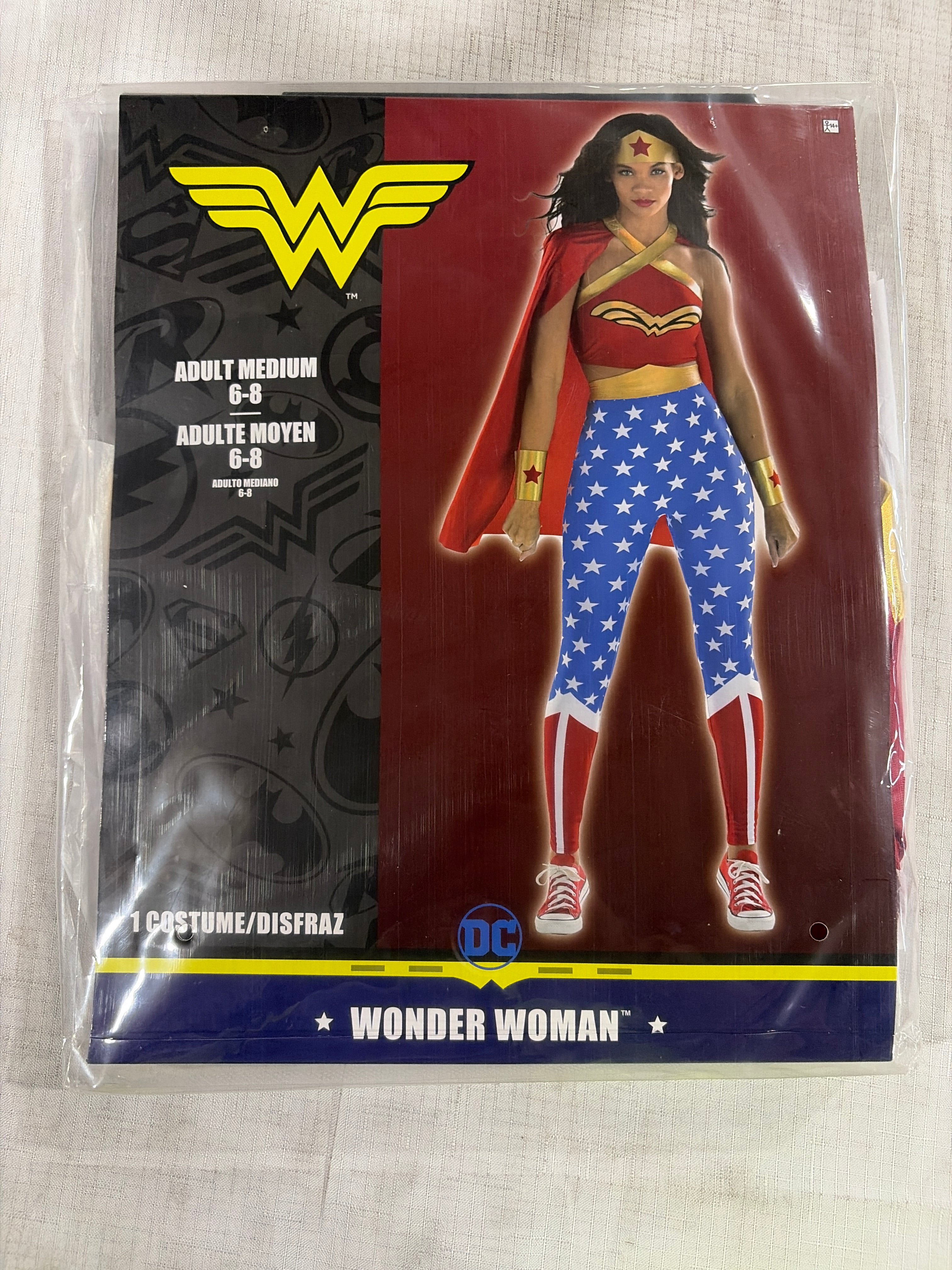 Women's DC Wonder Woman Costume - Red/Blue Jumpsuit with Cape & Headband