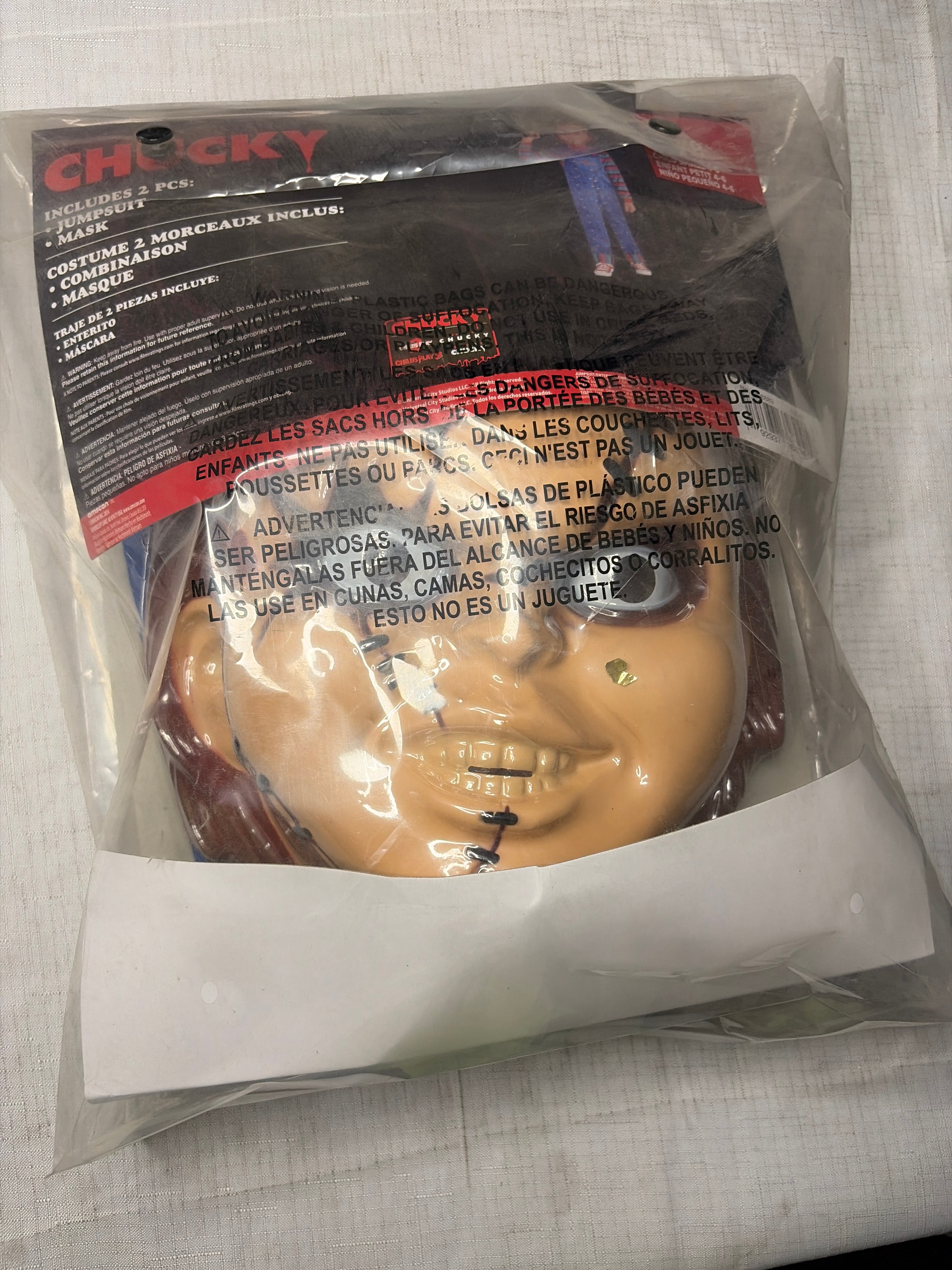 Kids' Chucky Halloween Costume with Creepy Mask and Overalls