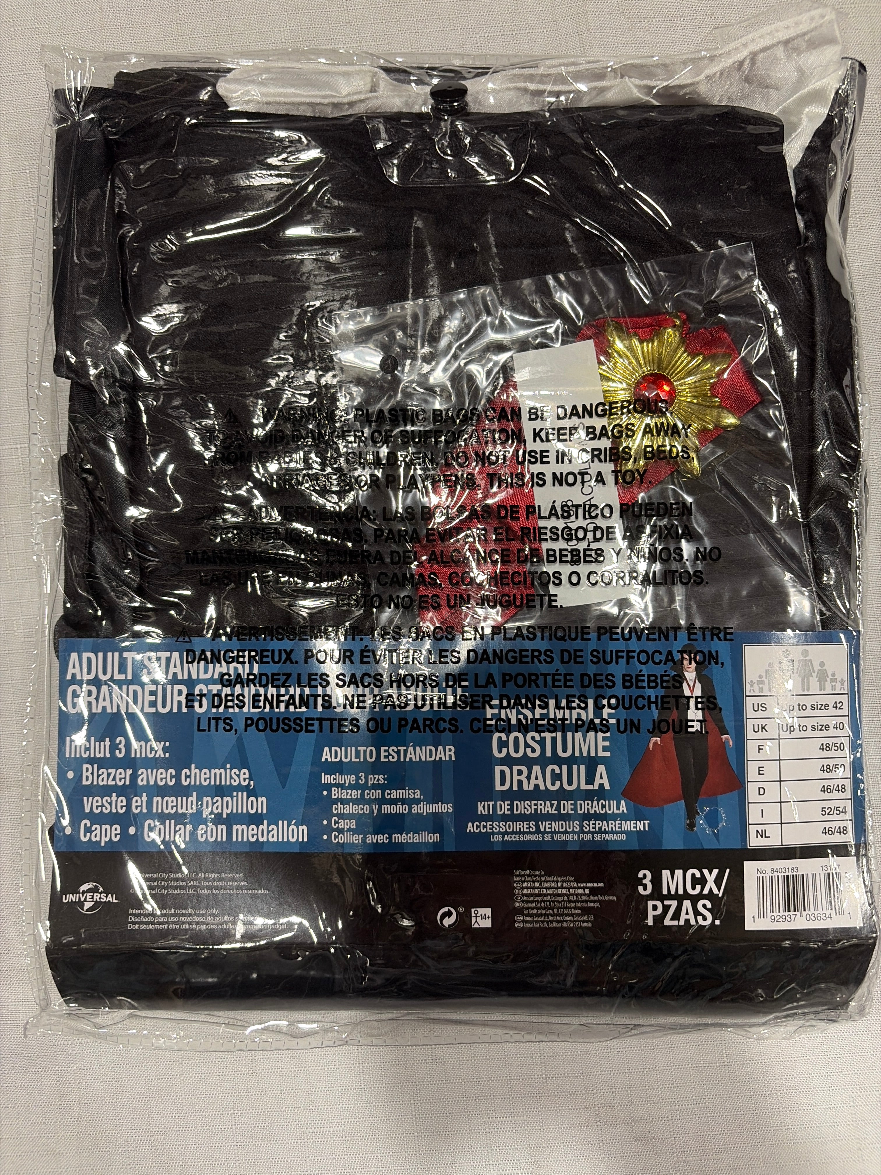 Classic Dracula Halloween Costume Cape Set