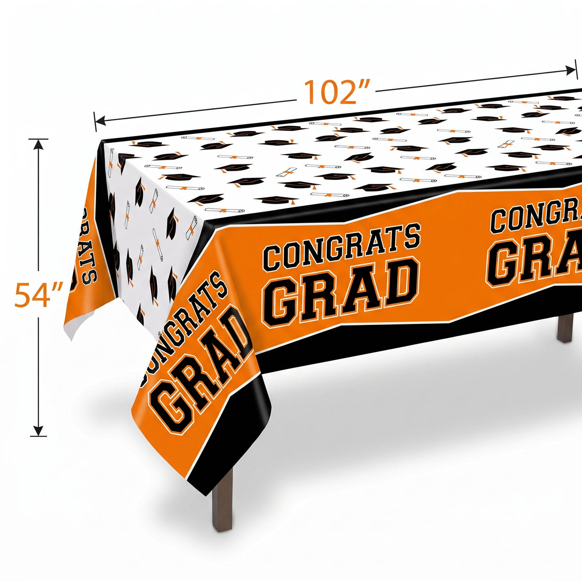 True to Your School "Congrats Grad" Orange Plastic Table Cover, 54x84-in