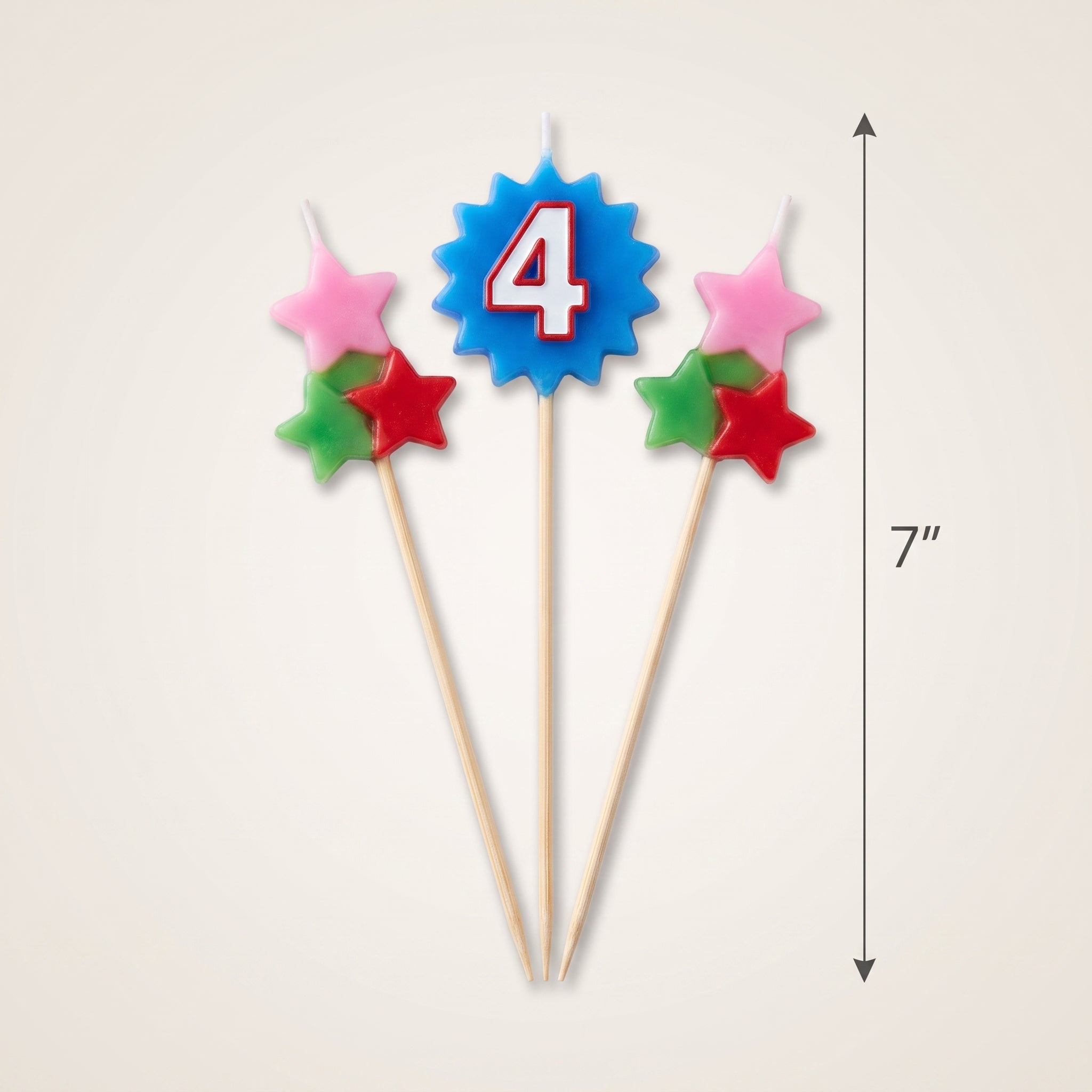 Star Birthday Toothpick Candle Set with Number 4