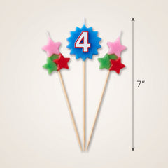 Star Birthday Toothpick Candle Set with Number 4