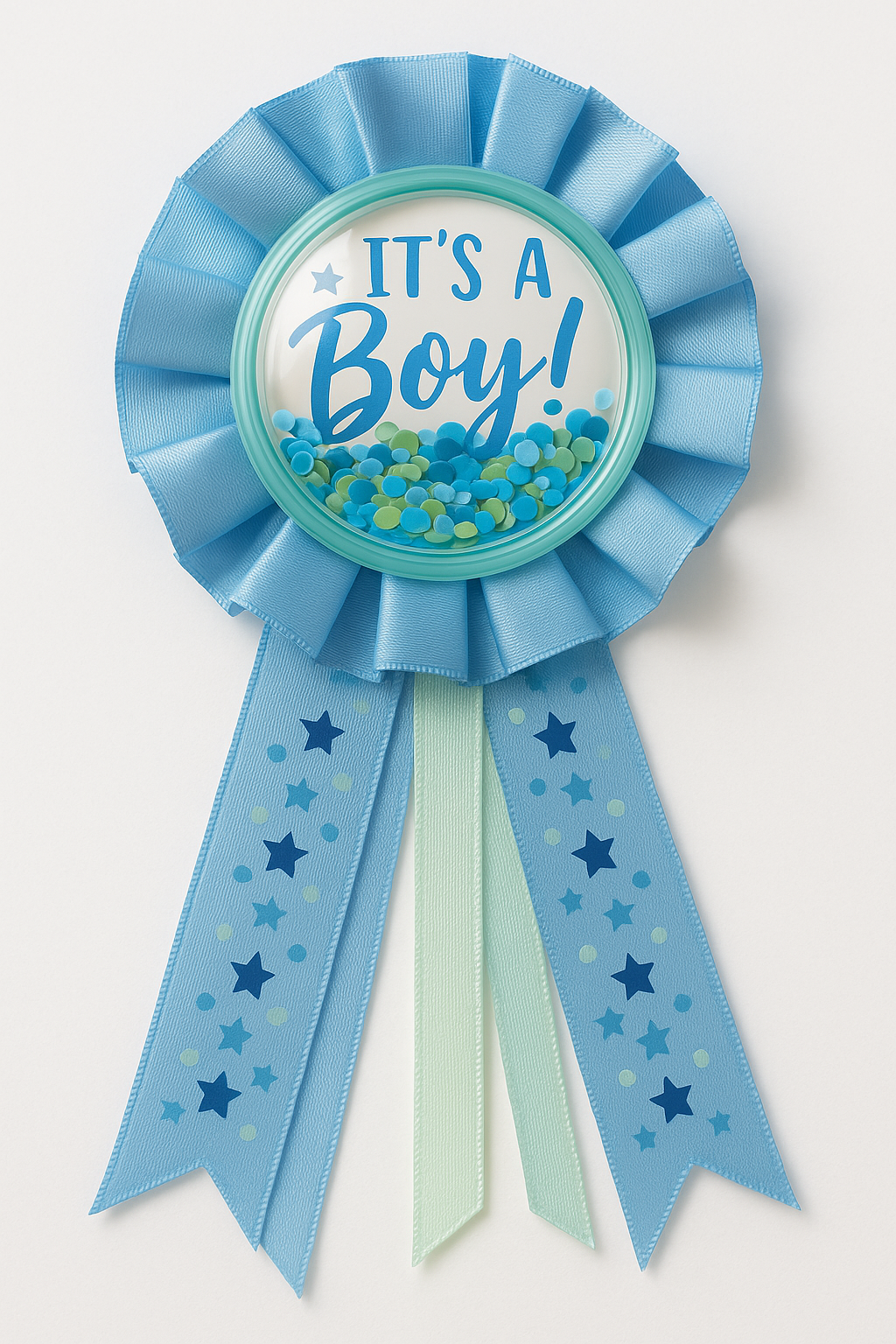 "It's a Boy" Confetti Shaker Award Ribbon - Blue Baby Shower Accessory