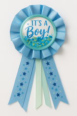 "It's a Boy" Confetti Shaker Award Ribbon - Blue Baby Shower Accessory
