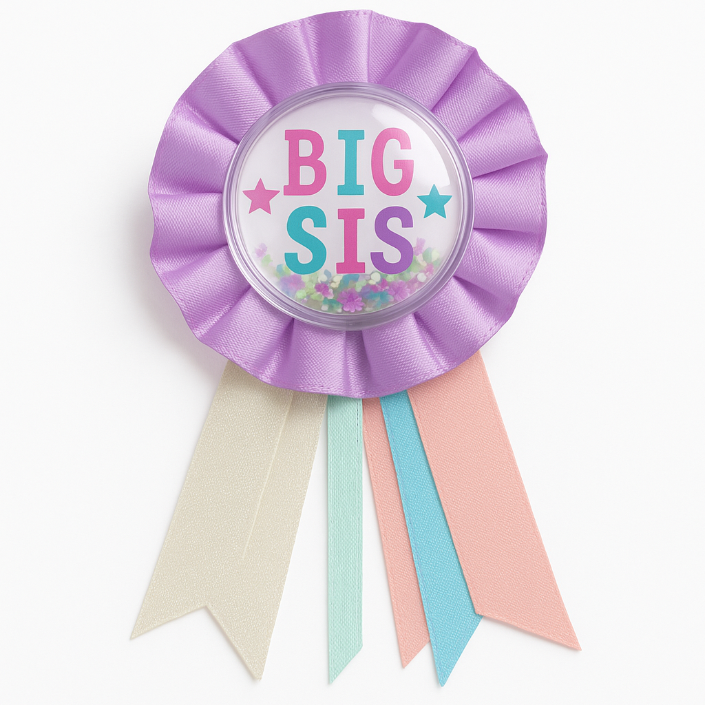 "Big Sis" Award Ribbon with Pastel Confetti Shaker