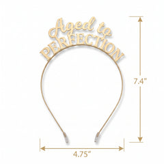 "Aged to Perfection" Golden Metal Headband for Birthdays