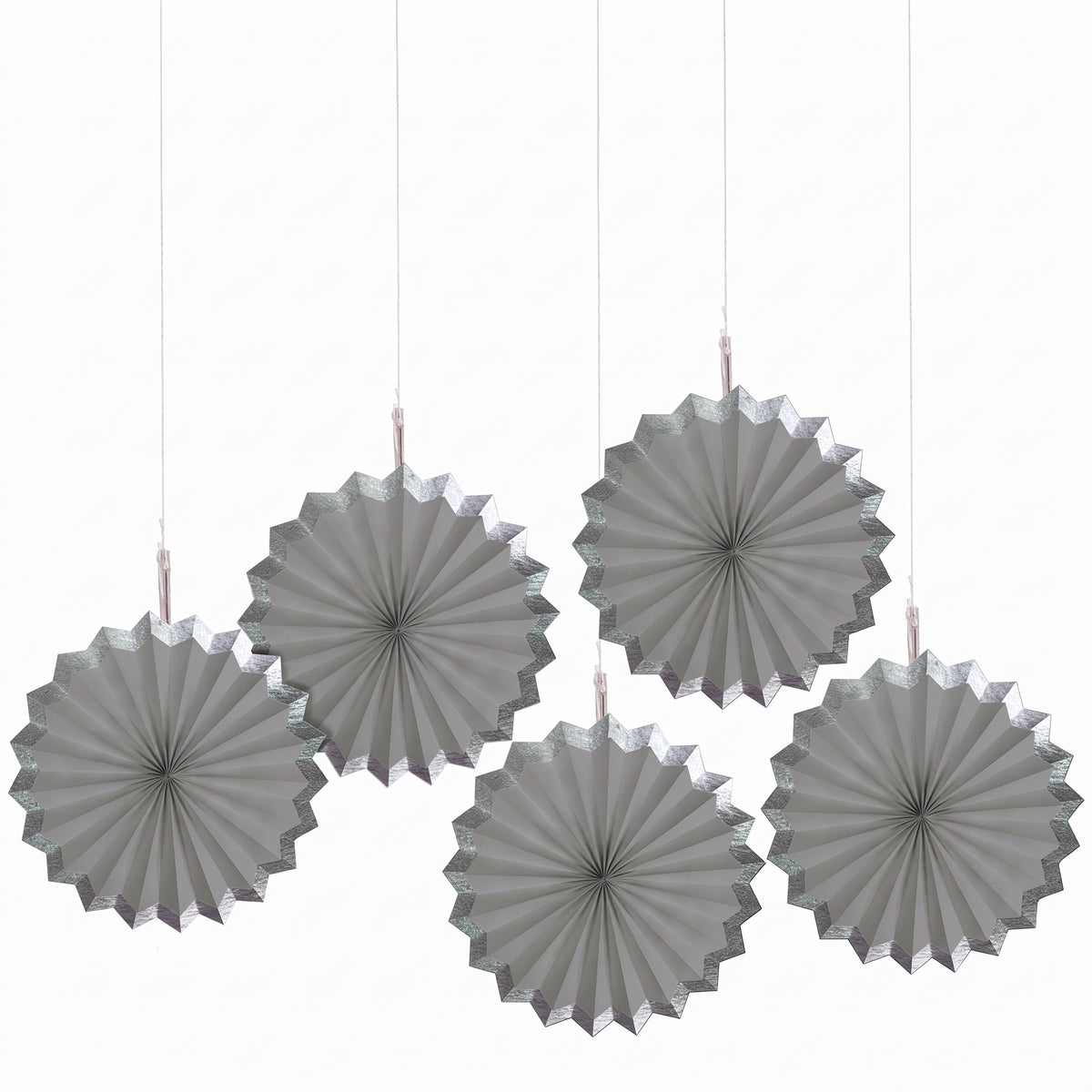 Elegant Silver Paper Parasol Fan Decoration - 5 Pack