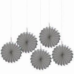 Elegant Silver Paper Parasol Fan Decoration - 5 Pack