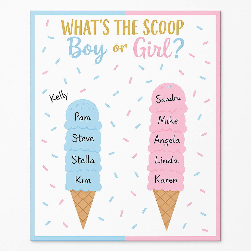 "What's the Scoop?" Ice Cream Gender Reveal Activity Chart