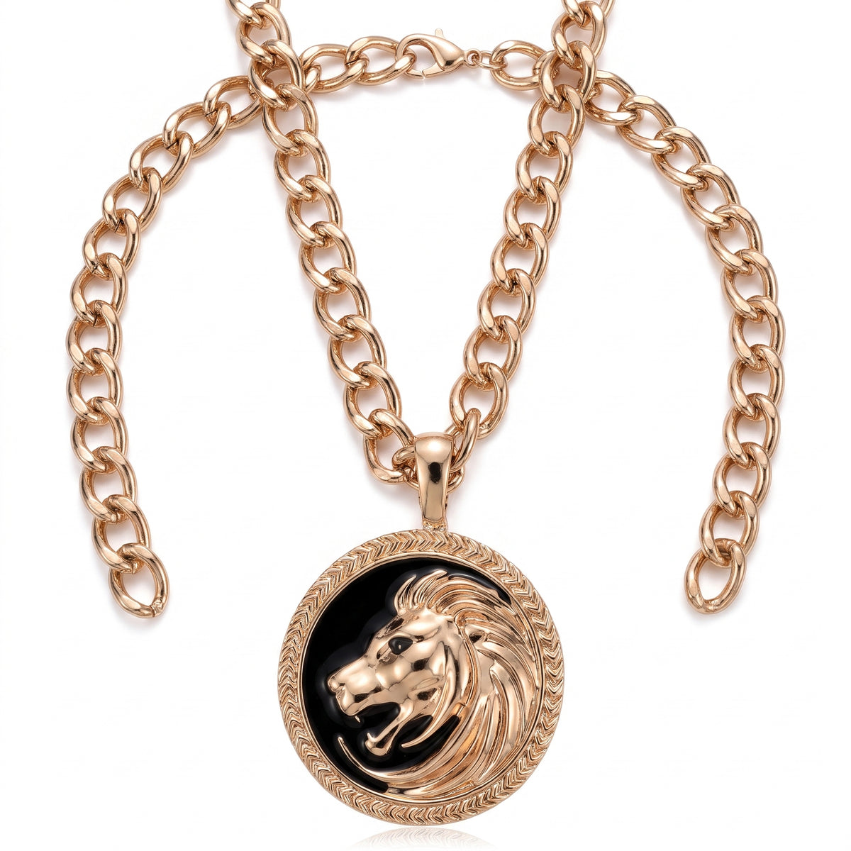 1970s Disco Lion Medallion Necklace - Gold Chain Costume Accessory