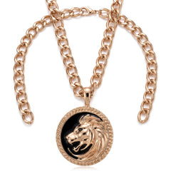 1970s Disco Lion Medallion Necklace - Gold Chain Costume Accessory