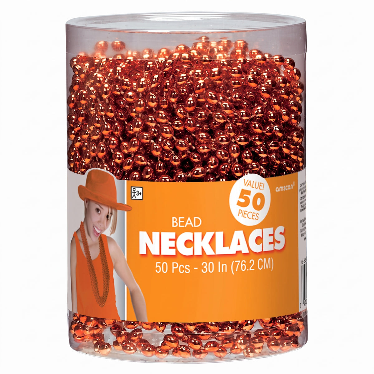 Orange Bead Necklace Pack - 50 Pieces, 30-Inch Length