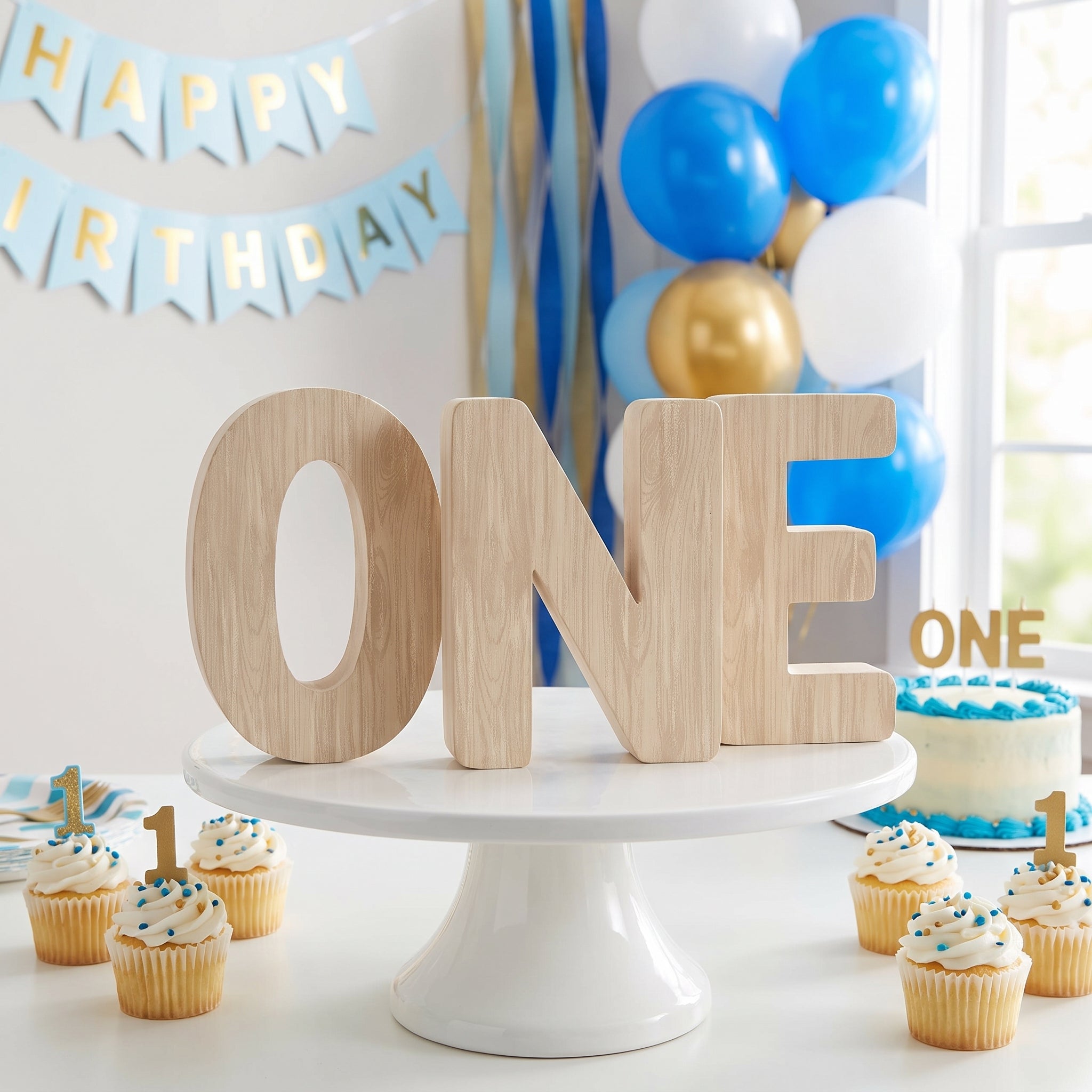 "ONE" Wooden Centerpiece Sign - Baby's First Birthday Decoration
