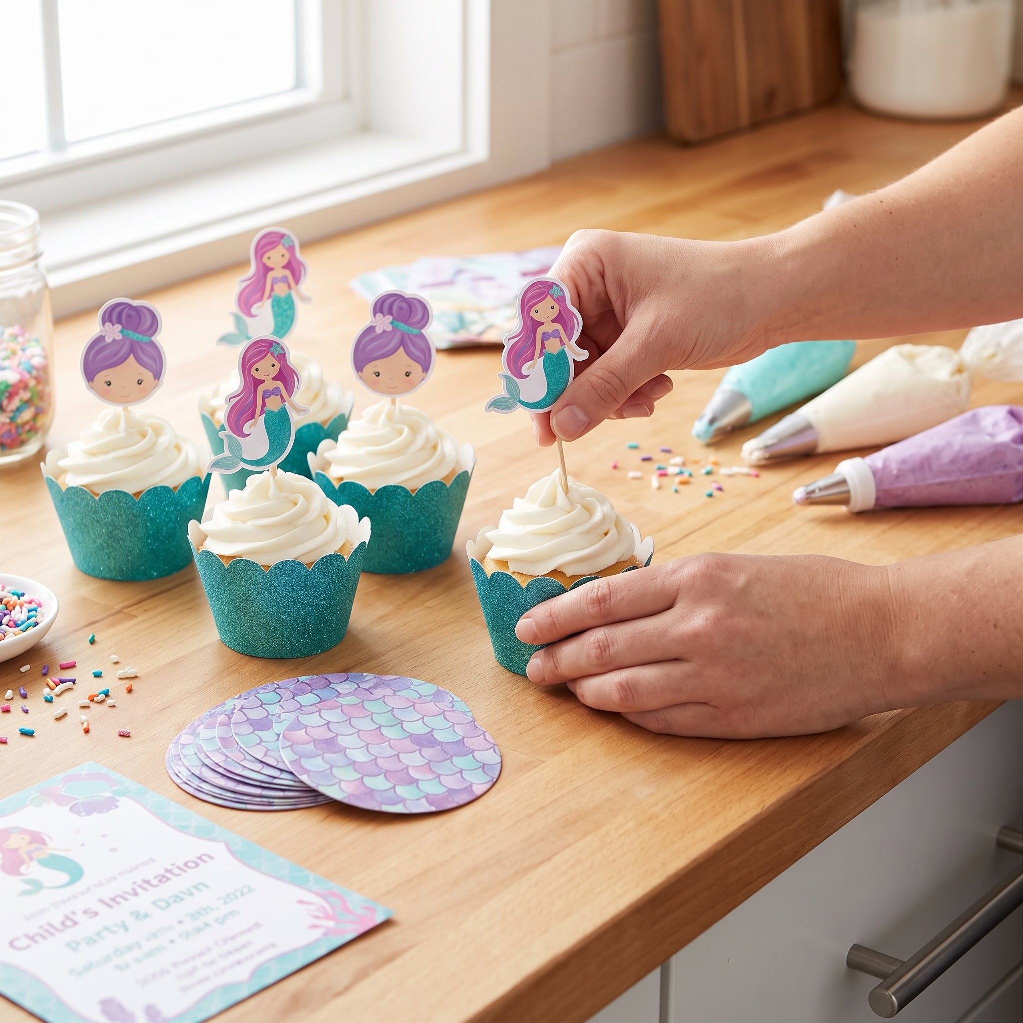 Shimmering Mermaid Cupcake Decorating Kit with Liners and Picks