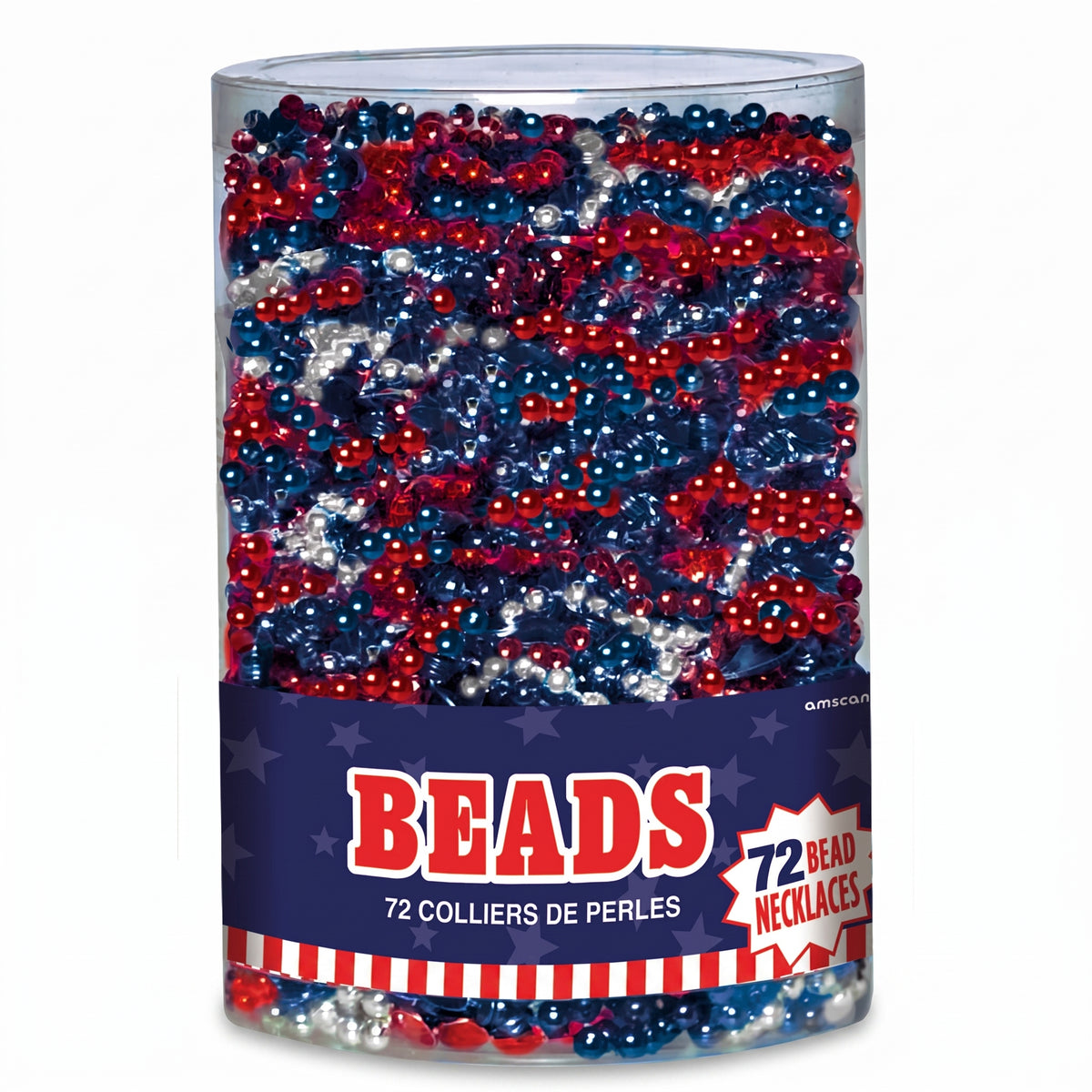 Patriotic Red, White & Blue Bead Necklaces - 50 Pack