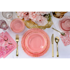 9 In. Pink/Gold Victorian Design Plates | 20 Count