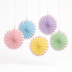 Pastel Parasol Fan Hanging Decorations, 7-in, 5-Pack