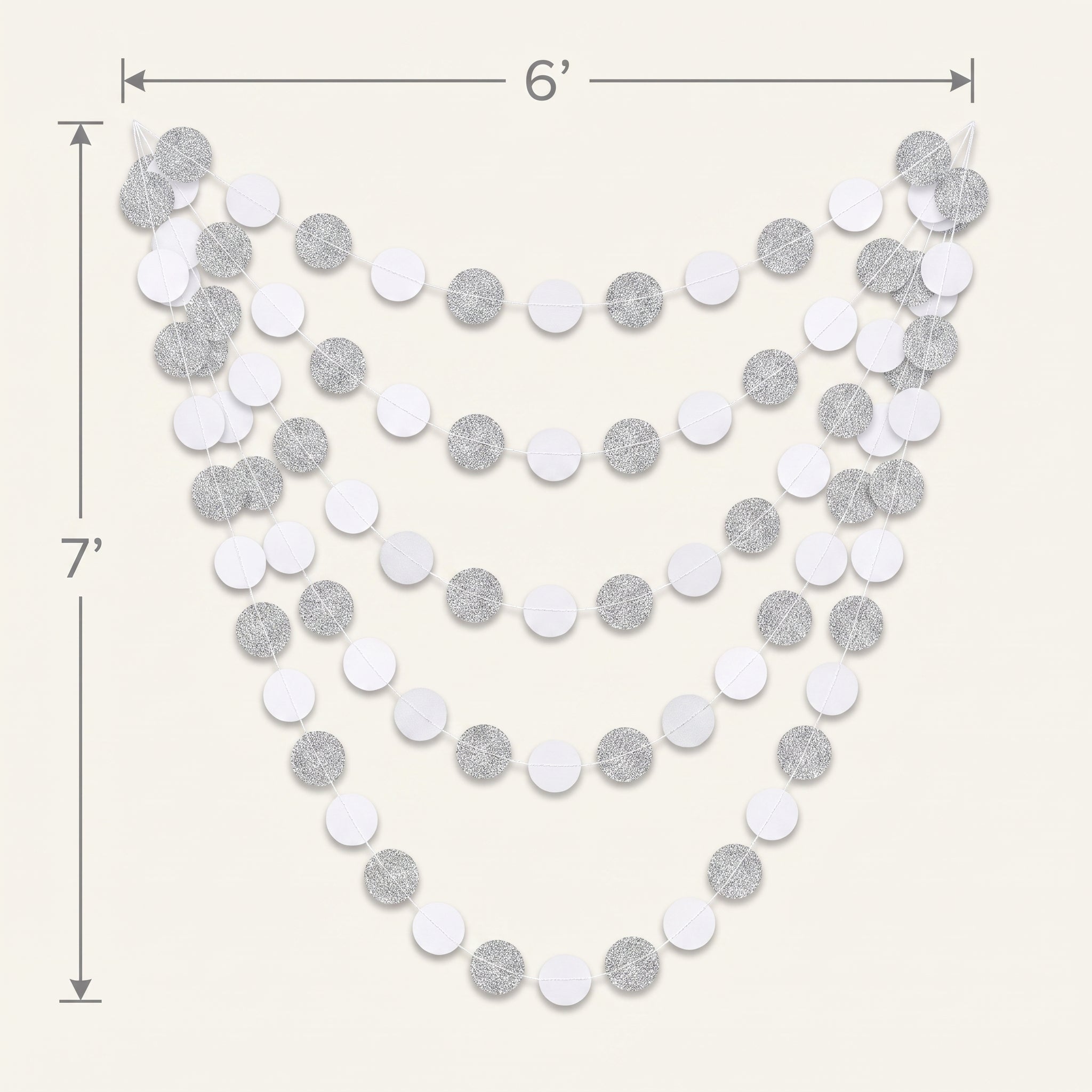 Frosty White Glitter Polka Dot String Decorations - 7-Inch, 6-Pack