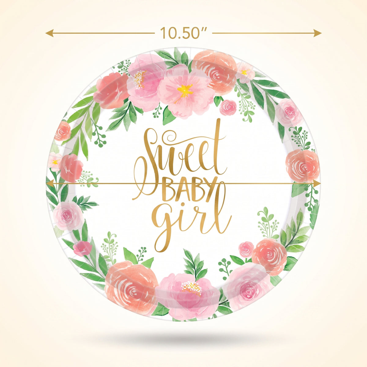 Floral "Sweet Baby Girl" Paper Dinner Plates - 10.5", 8-Pack