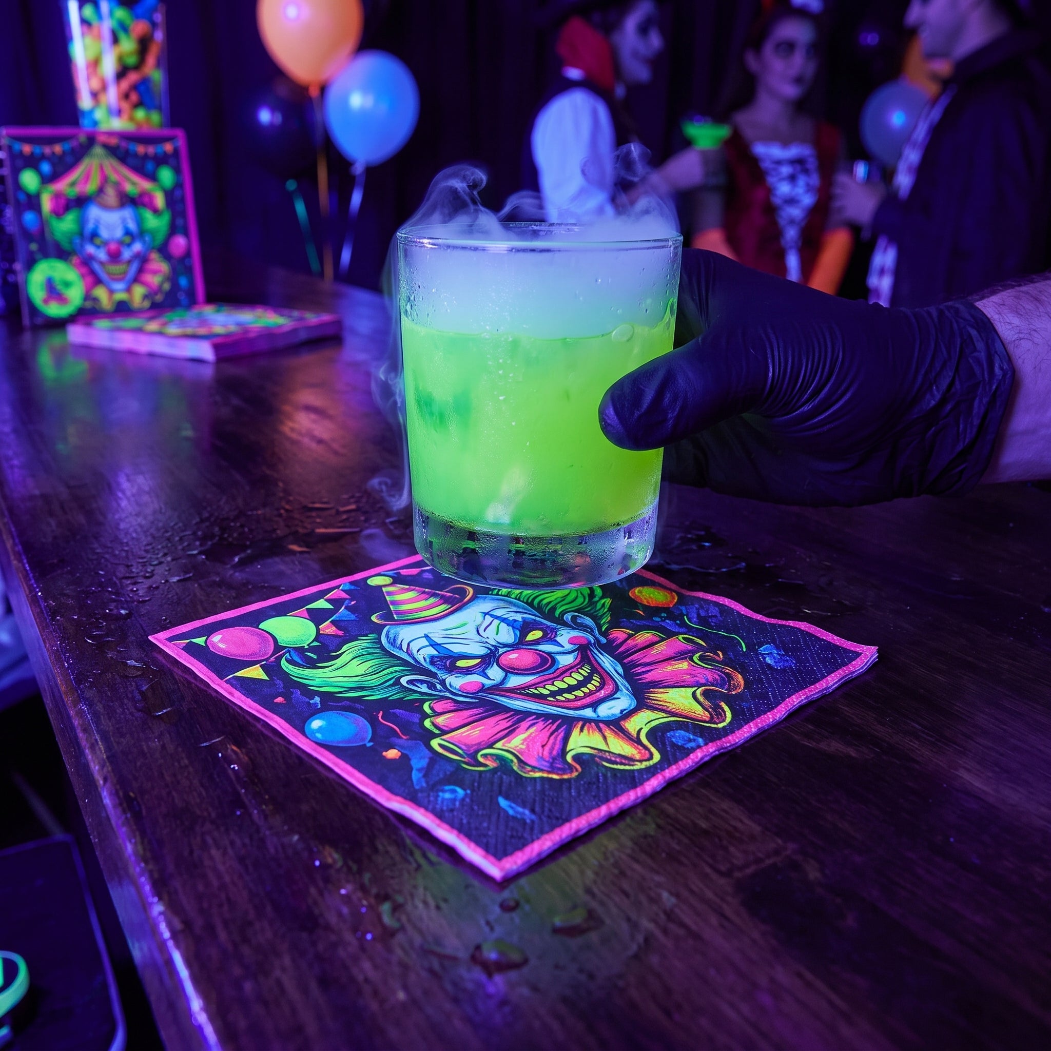 Creepy Carnival Blacklight Beverage Napkins - 12 Pack - 5 In. X 5 In.