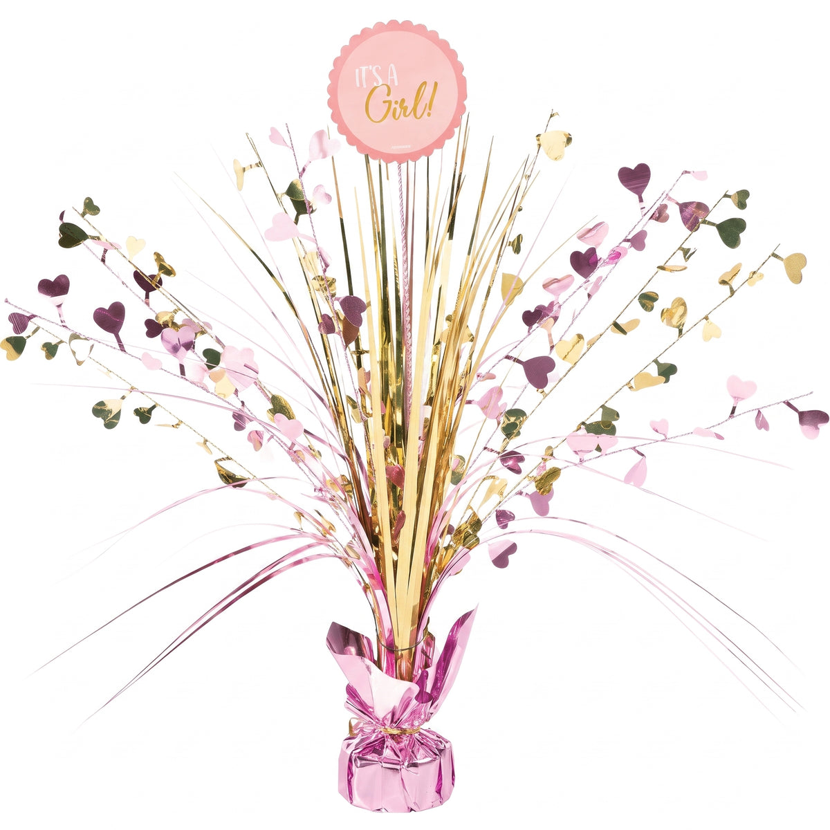 "It's a Girl!" Metallic Gold & Pink Spray Centerpiece - 18"