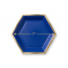 Royal Blue Metallic Hexagon Party Plates - 7"