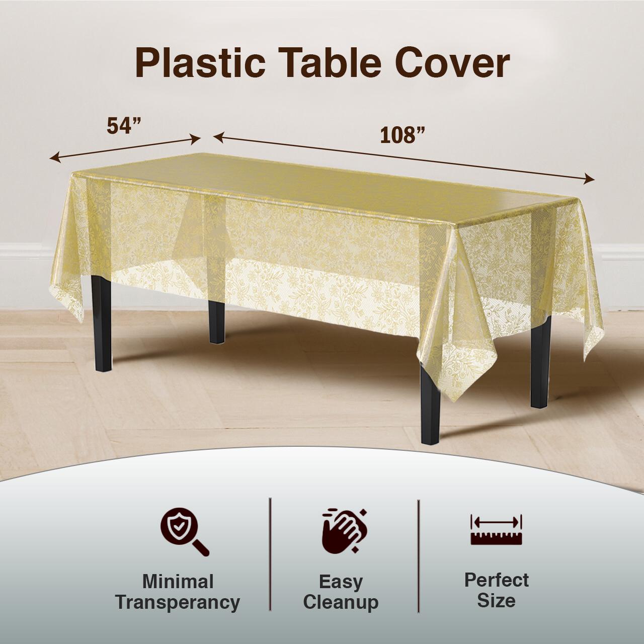 Gold Floral Plastic Table Covers | 6 Pack