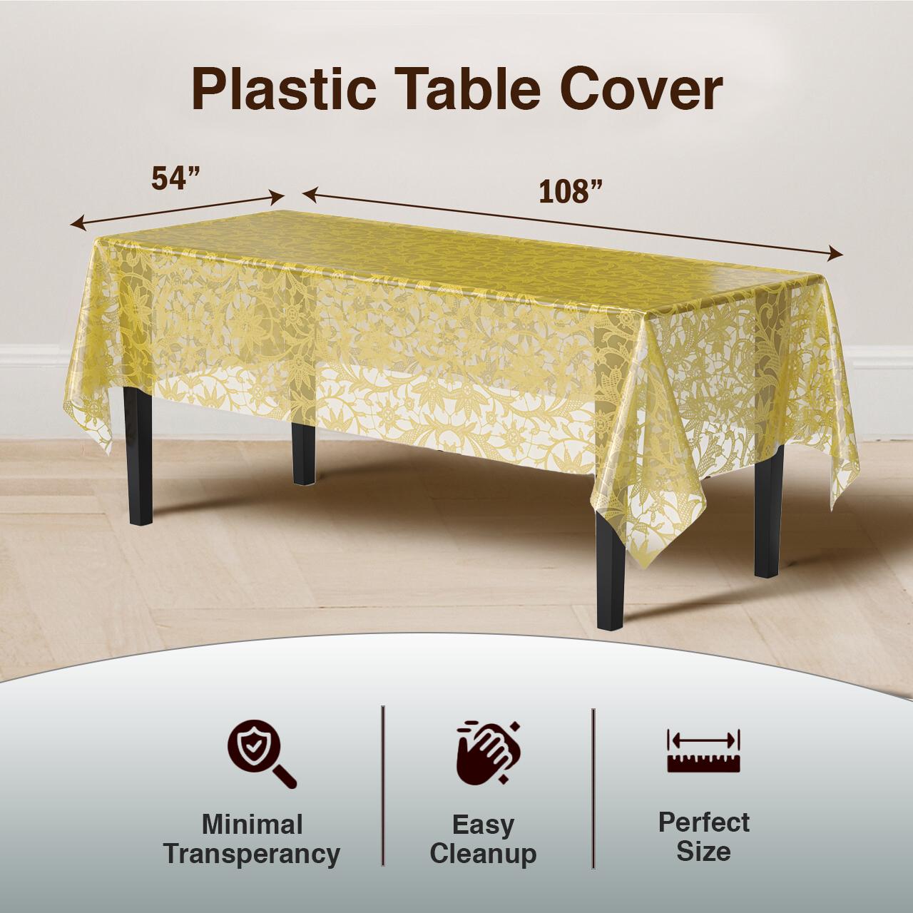 Premium Gold Lace Plastic Table Covers | 12 Count