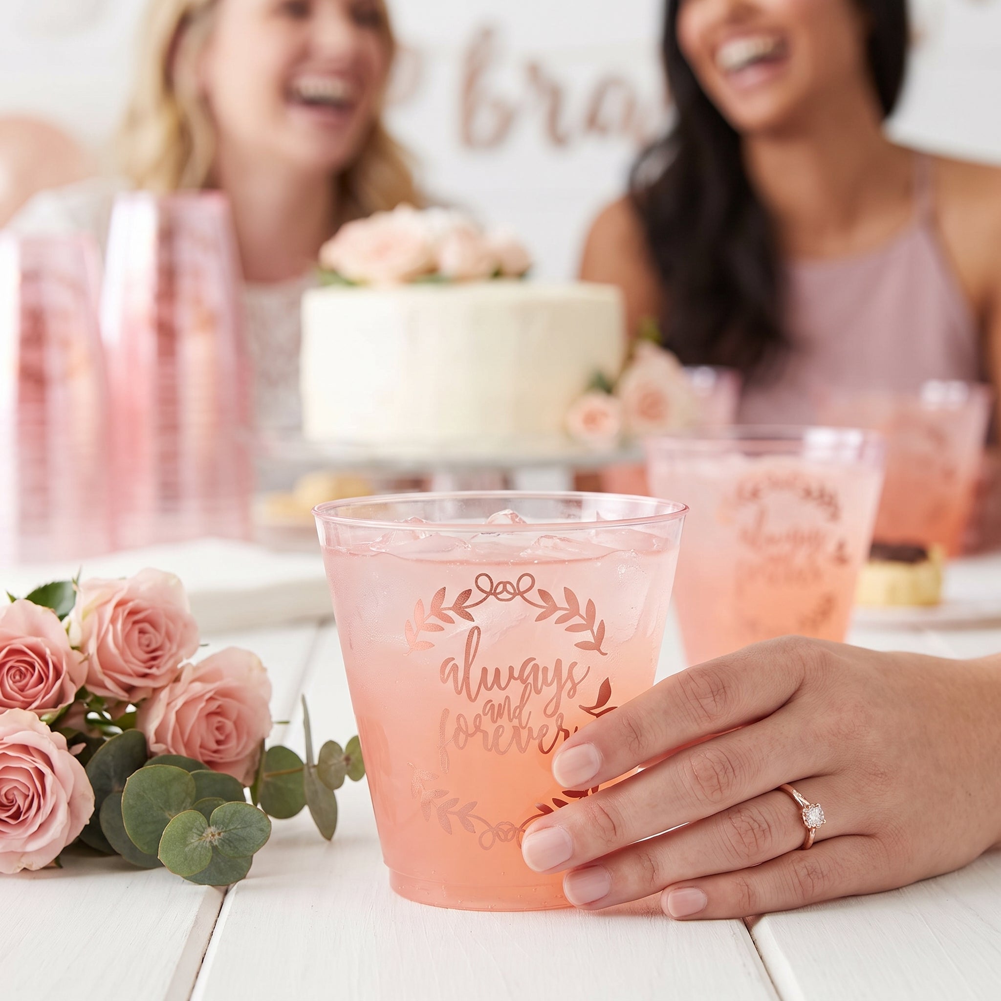 Love & Leaves "Always & Forever" Pink Plastic Tumbler Cups, 9 oz, 30-Pack