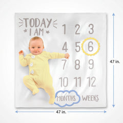 "Today I Am" Baby Milestone Photo Blanket - White/Grey, 47"