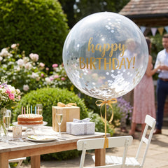 24" Gold & Silver Confetti Latex Balloon - "Happy Birthday"