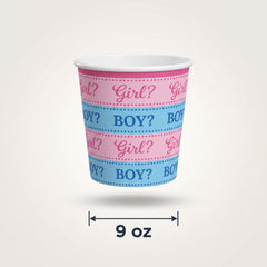 Gender Reveal Paper Cups - 9oz, Pink and Blue