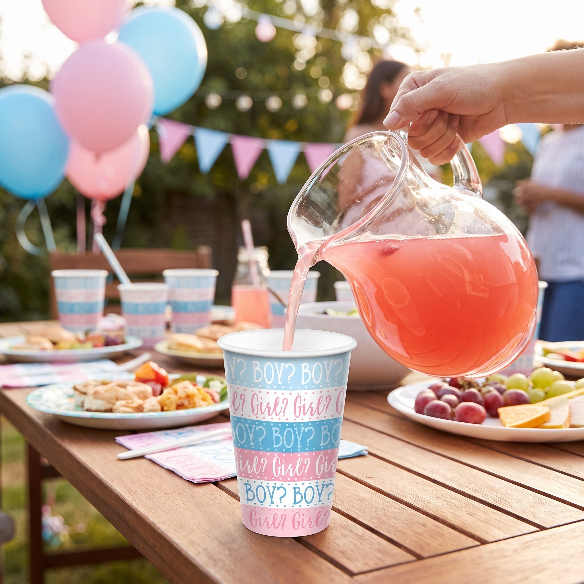 Gender Reveal Paper Cups - 9oz, Pink and Blue