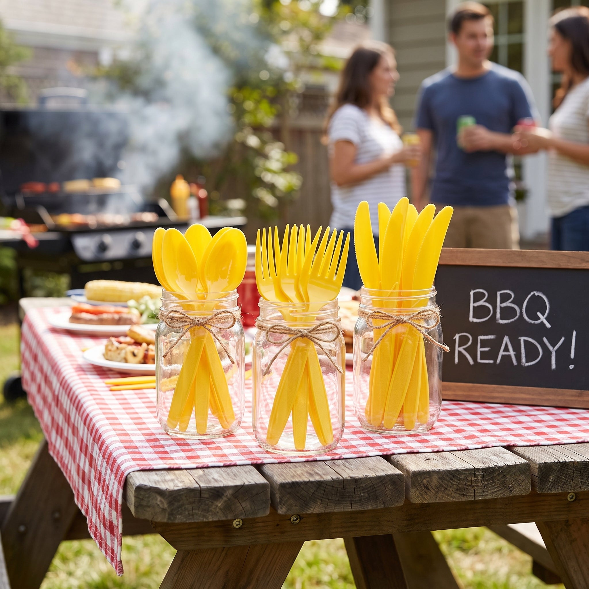 Sunshine Yellow Plastic Cutlery Set - 64 Pieces - 7.5 in.