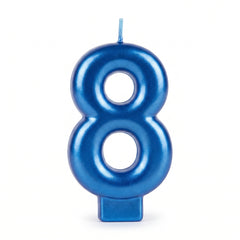 Royal Blue Metallic Number 8 Birthday Candle, 3.26-Inch