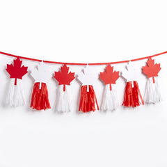 Canadian Maple Leaf Tassel Garland for Canada Day, 8ft