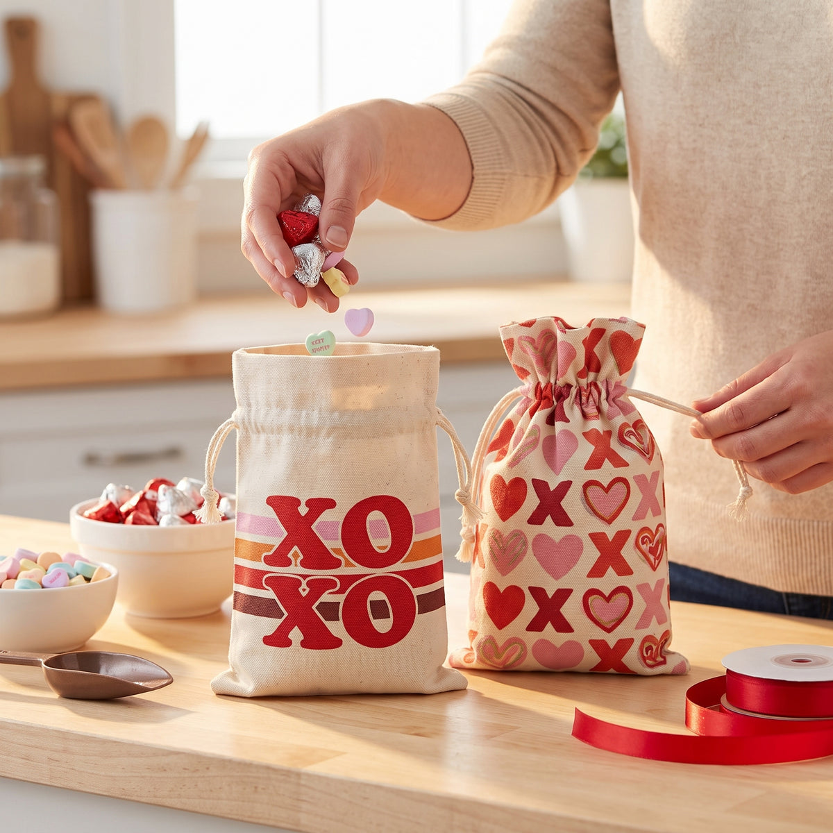 Valentine's Day Canvas Favor Bags - 12 Pack