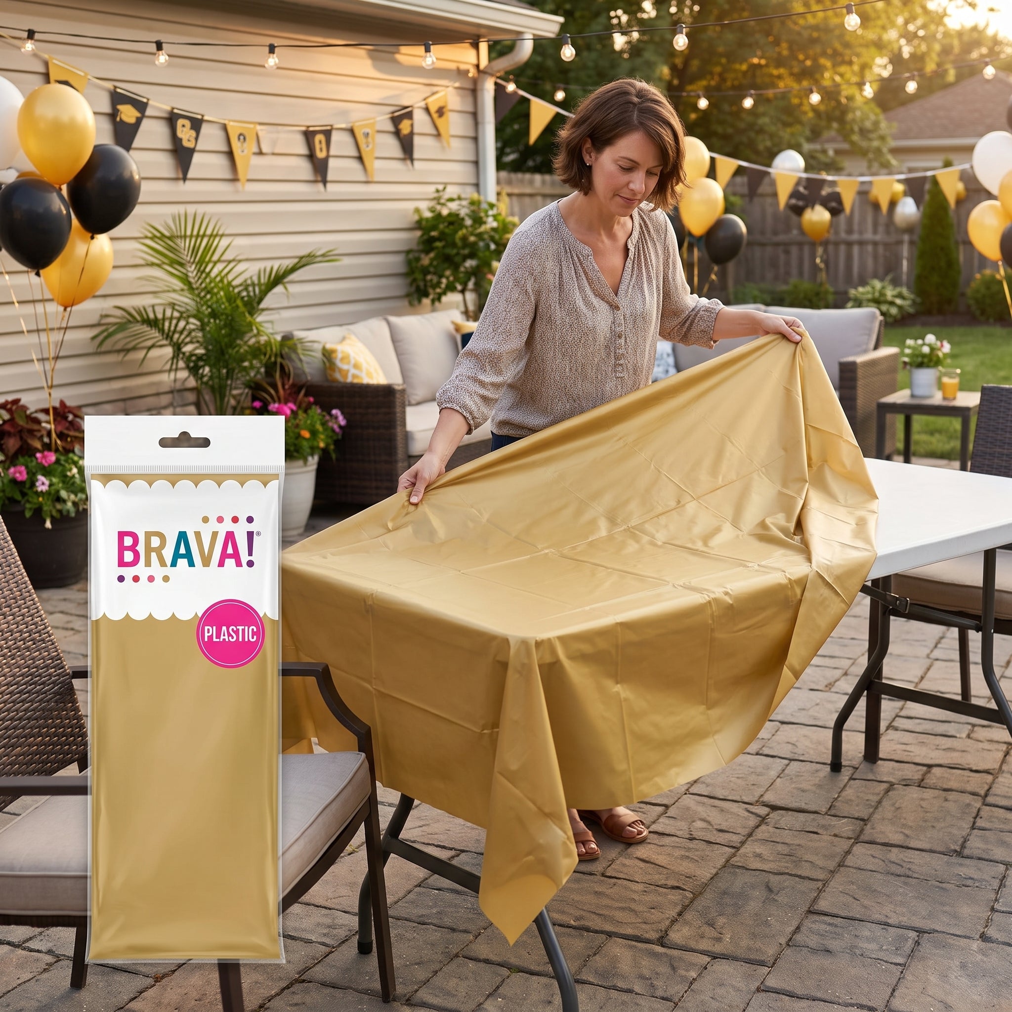 Gold Plastic Rectangular Table Cover - 54" x 108"