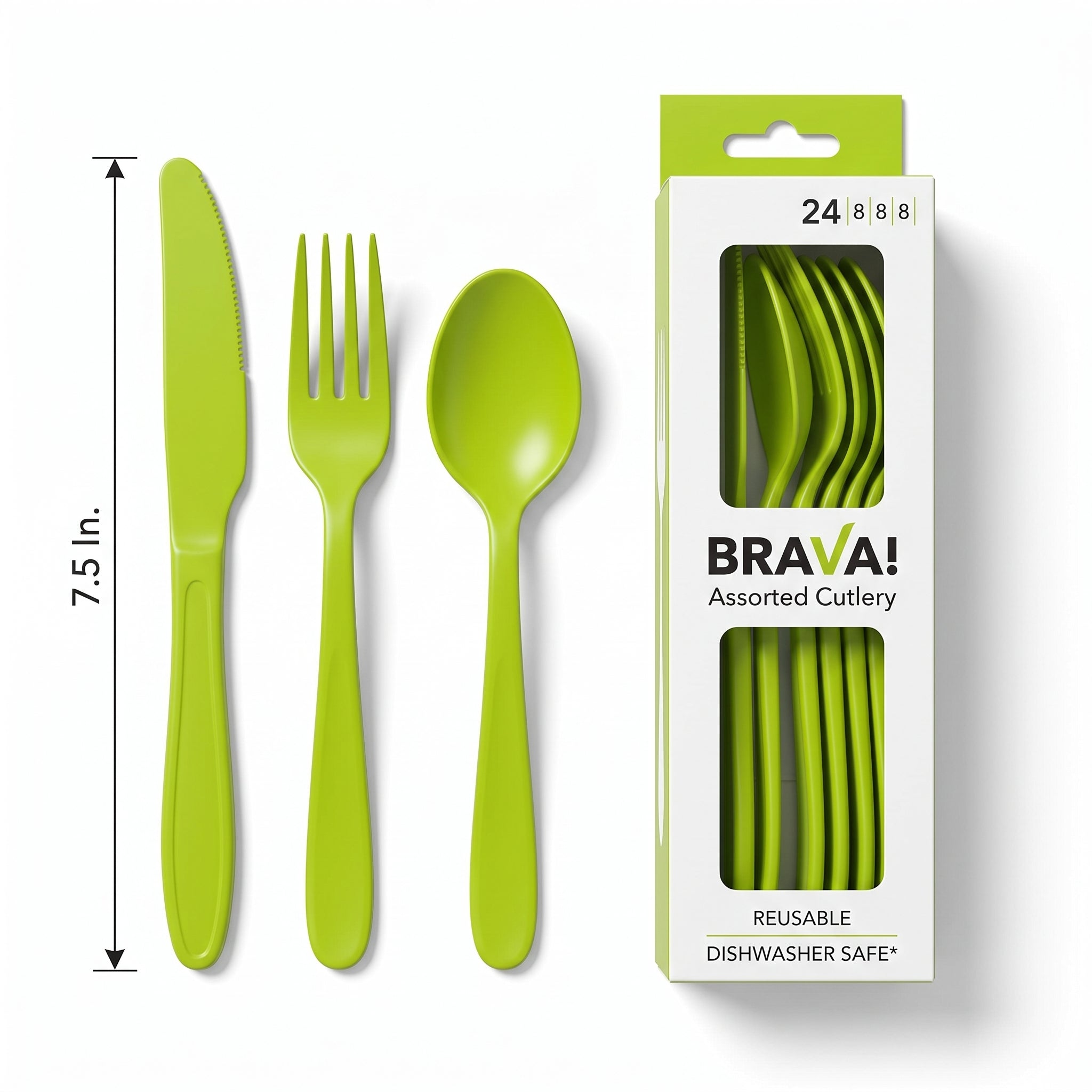 Brava! Kiwi Green Plastic Cutlery Set - 24 Count