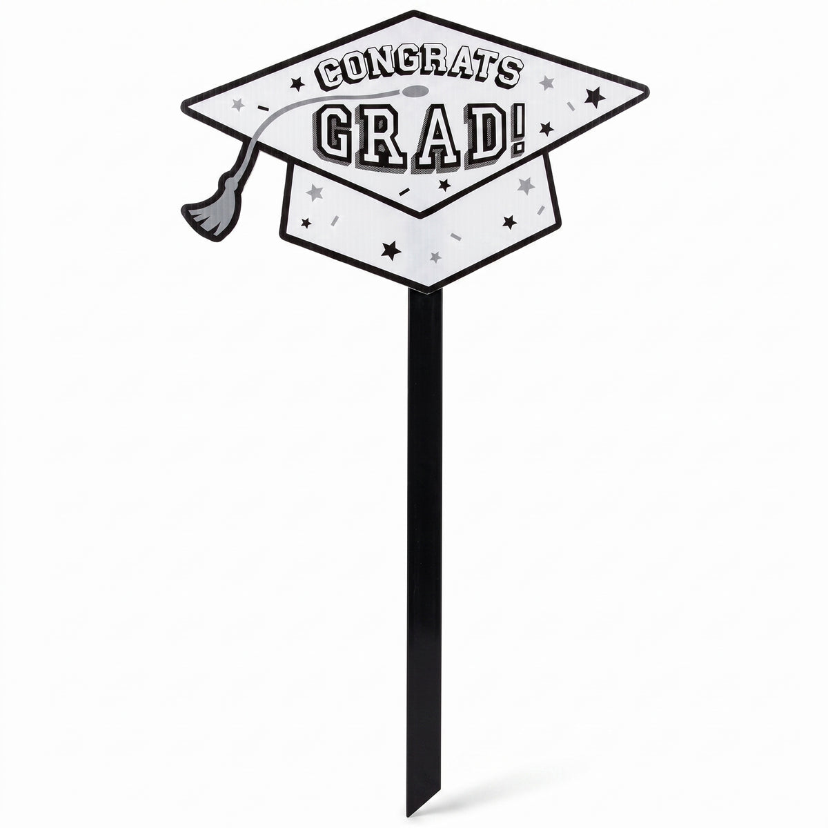 "Congrats Grad" White Lawn Sign with Stake