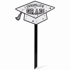 "Congrats Grad" White Lawn Sign with Stake