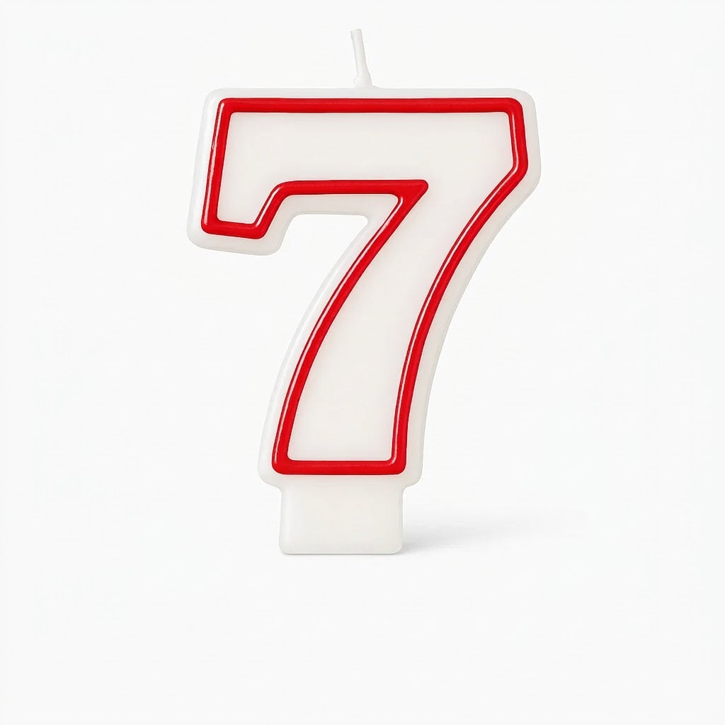 Red & White Number 7 Birthday Candle